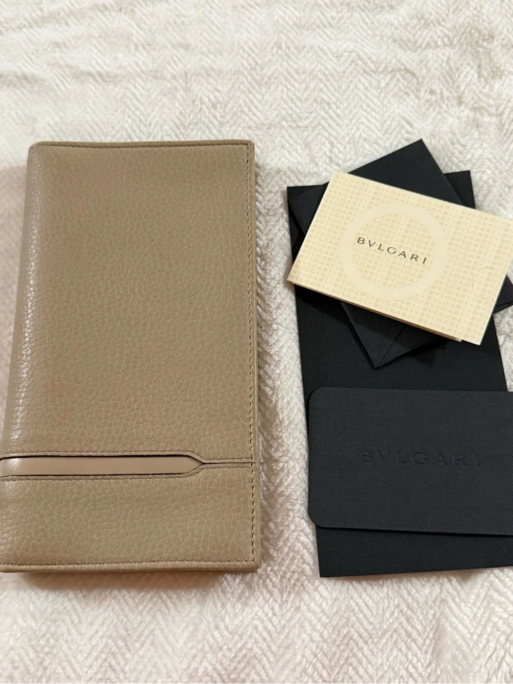 Bulgari Taupe Grained Leather Long Wallet for Men